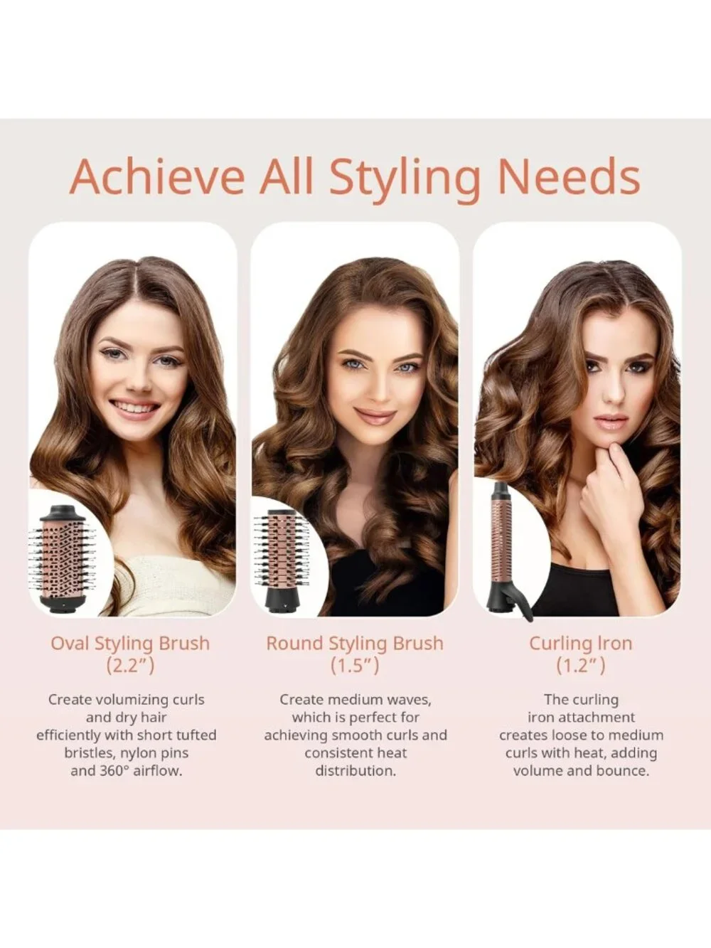 5-in-1 Hot Air Styler & Hair Dryer Brush, 1200W, Negative Ion, 3 Temp Levels